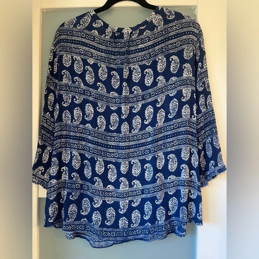 Velvet Blue and White Paisley Top